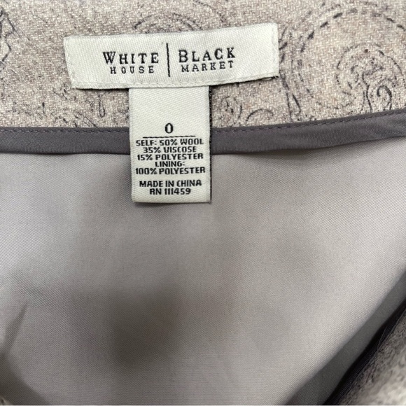 White House Black Market Wool Viscose Paisley Print A Line Skirt in Beige Size 0 - Picture 4 of 5